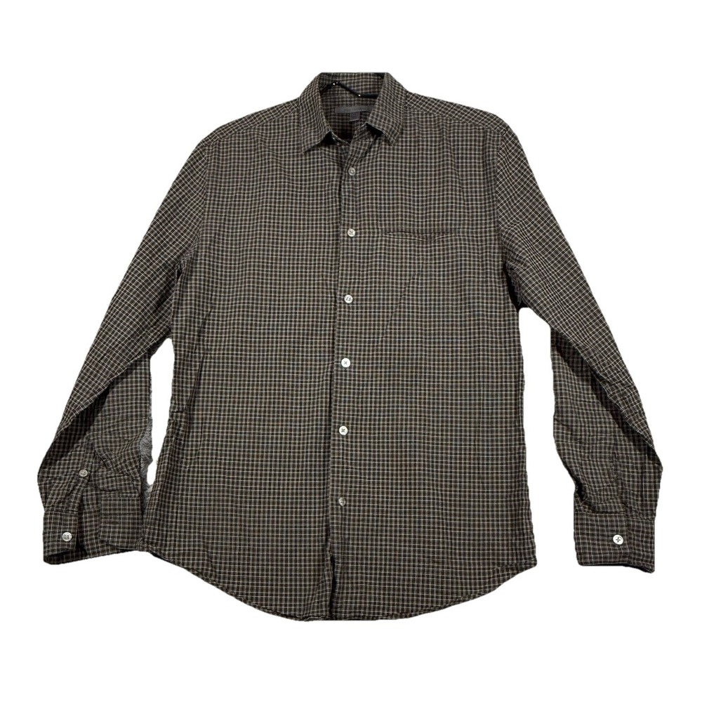 John‎ Varvatos Shirt Adult Small Brown Plaid Button Up Long Sleeve Mens Pocket
